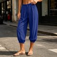 thumbnail image 2 of Hurxie Womens Baggy Pleated Harem Pants Summer Elastic High Waisted Wide Leg Balloon Cotton Lounge Crop Pants Blue,S, 2 of 8