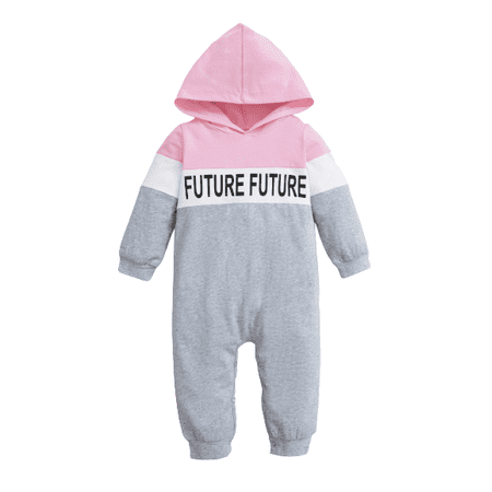 

Kucnuzki Infant Girl Clothes 9 Months Infant Girl Fall-Winter Bodysuit 12 Months Infant Girl Long Sleeve Contrast Color Letter Prints Hooded Sweatshirt Bodysuit Gray