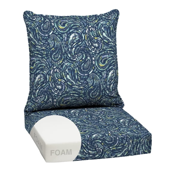 ARDEN earthFIBER Outdoor Foam Deep Seat Cushion Set, 24 in x 24 in, Weather-Resistant, Sapphire Blue Ridge Paisley