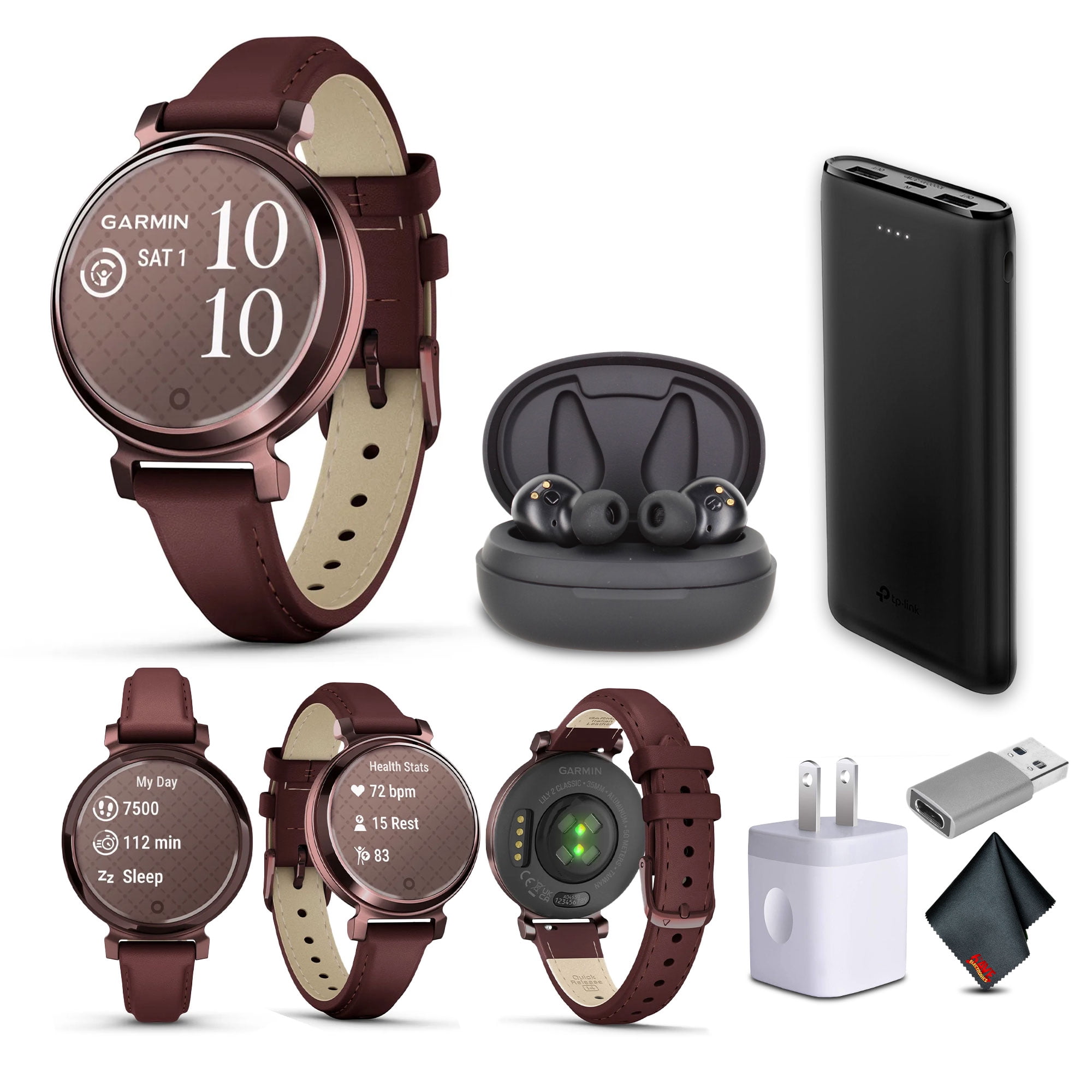 Garmin Lily 2 Classic Smartwatch Stylish Dark Bronze with Mulberry (010-02839-03) Earbud Bundle