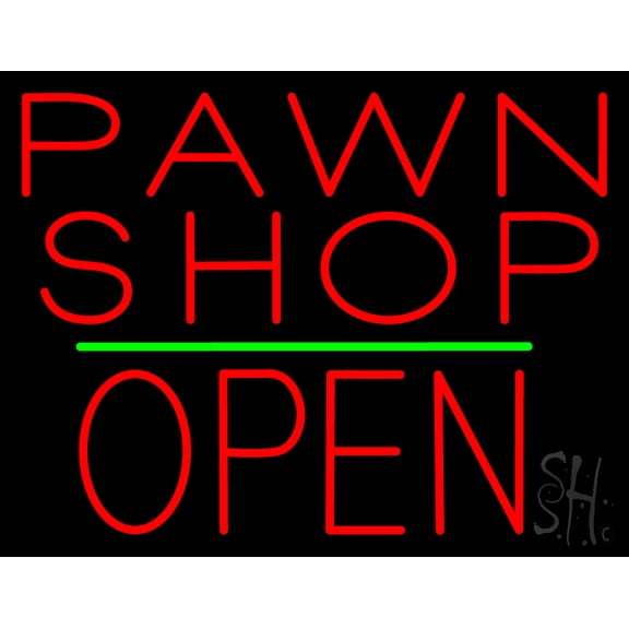 Pawn Shop Block Open Green Line LED Neon Sign 15 x 19 - inches, Black Square Cut Acrylic Backing, with Dimmer - Bright and Premium built indoor LED Neon Sign for Pawn Wall decor decor, and storefront.