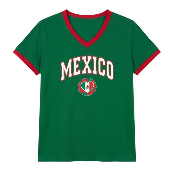 Vividxx Mexico T-Shirts For Women Mexico Ational Flag Printed T-Shirt Loose Fit Short Sleeve Tops For Everyday Wear Product With Sports Elements Fashion Tee