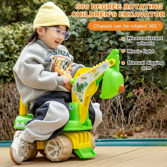 Electric Kids Excavator Ride on Car Toy with Music Light 360 Degrees Rotating Chassis Manual Digging Arm Stable 4-Wheel Structure Wide Seat Excavator for Indoor Outdoor Play
