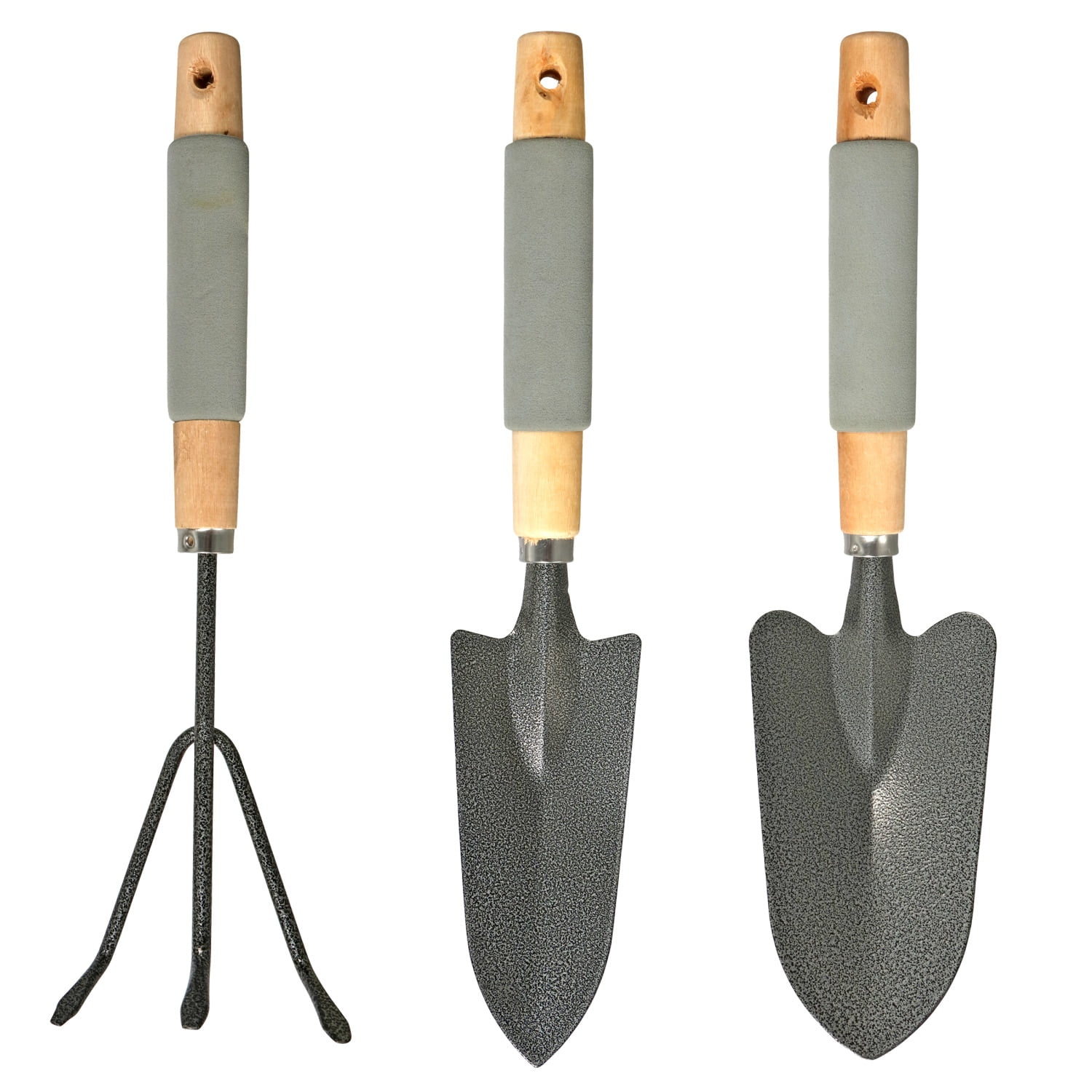 Garden Tools WoodHandle Garden Tools with Foam Grips Gray 3 Units