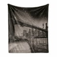 thumbnail image 1 of New York Soft Flannel Fleece Blanket, Summer Night in Manhattan Brooklyn Bridge Park River Waterfront Modern City, Cozy Plush for Indoor and Outdoor Use, 60" x 80", Dark Sepia Black, by Ambesonne, 1 of 6