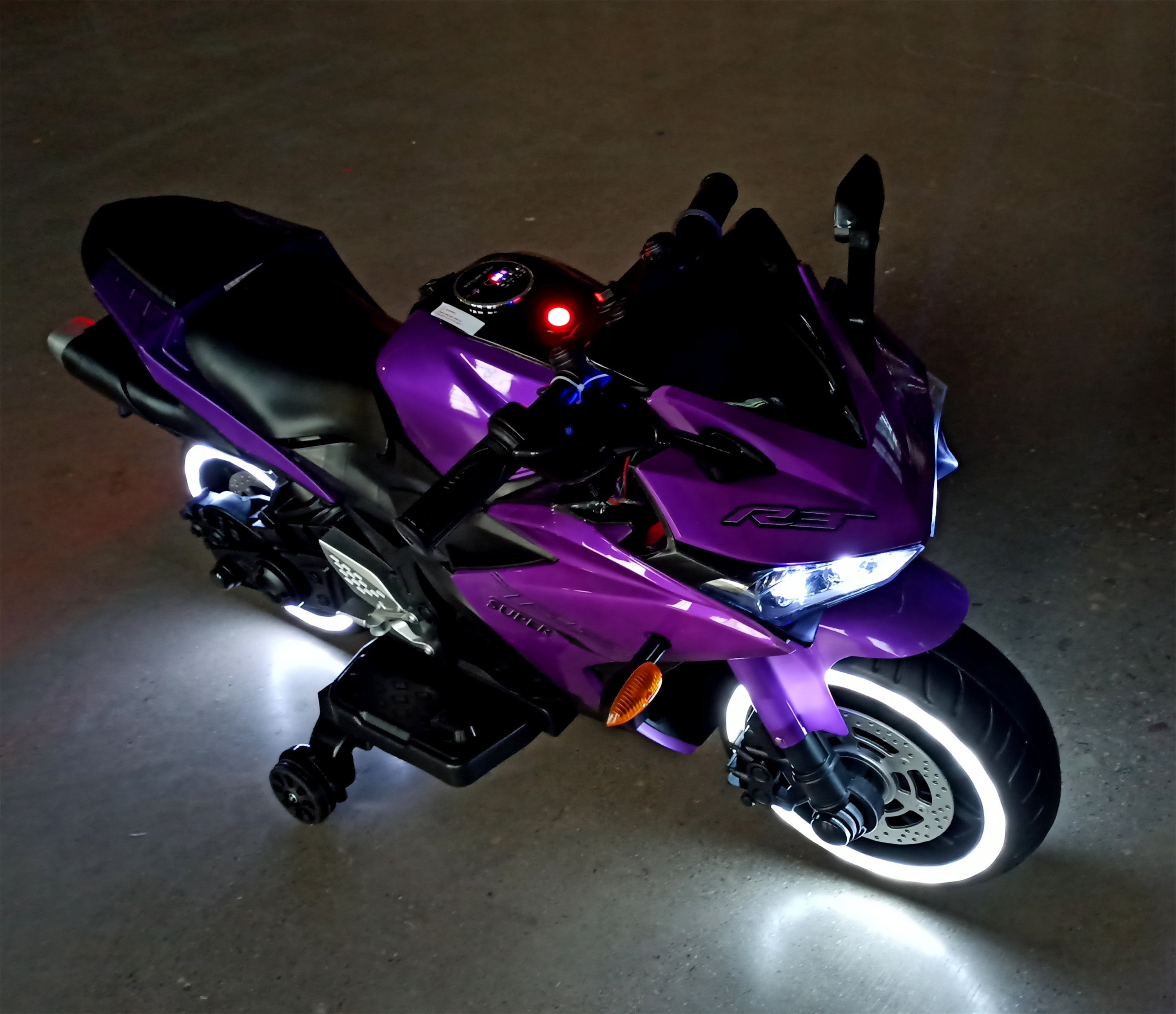 Tamco 12V Motorcycle for Kids 3-6 Years Ride On Vehicle With Training  Wheels/Manual throttle/ Drive By Hand /Lighting  Wheels