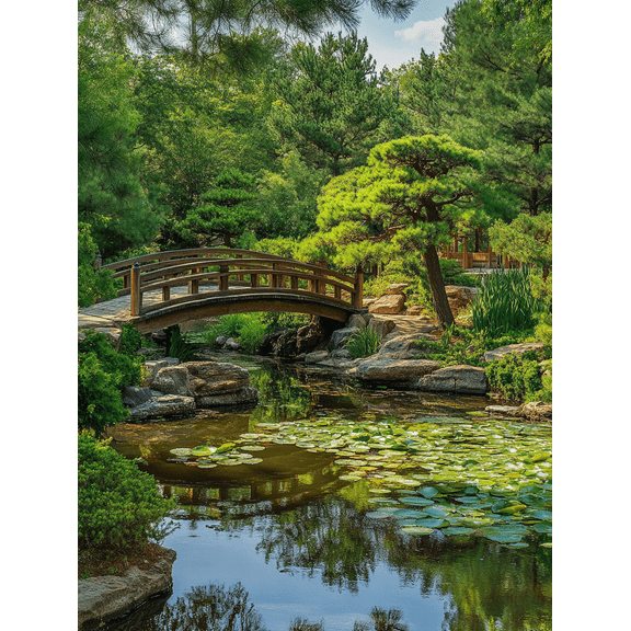Serene Japanese Garden Bridge Canvas Print/Wall Art， Perfect for Living Room， Bedroom， Office， Meditation Room， and Zen Garden Decor.