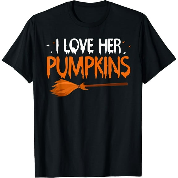 I Love His Broomstick I Love Her Pumpkins Halloween Couples T-Shirt