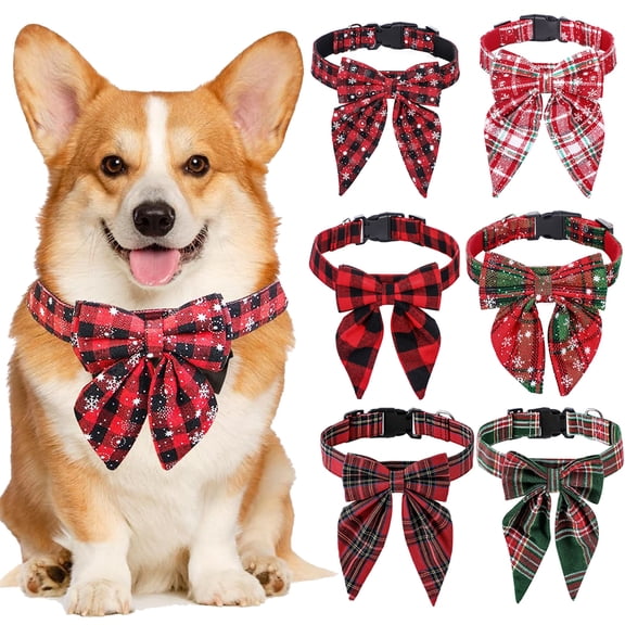 Christmas Dog Collar with Bow Tie Classic Pet Collar Adjustable Removable Bowtie Snowflake Collars Christmas Accessories
