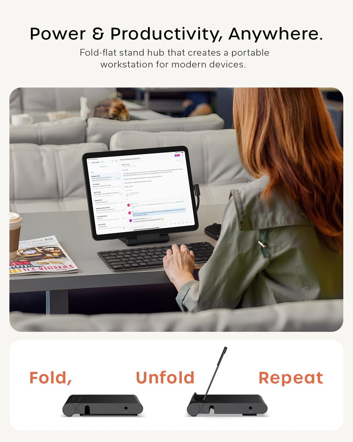 Satechi USB-C Foldable Stand Hub with 4K@60Hz HDMI, 100W Power Delivery, 10Gbps USB-C & USB-A, SD/microSD, for Tablets, Laptops & Smartphones Up to 13-inch, Space Black