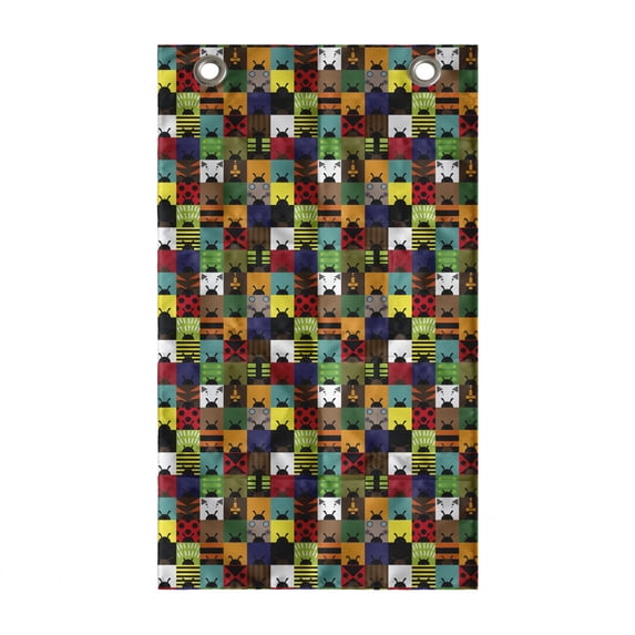 Colorful Hanging Pocket Organizer, Beetles Inside Square Boxes of Polka Dots Stripes Funky Insects Design Print, Printed Polyester Storage Bag with Pockets, 21" x 31", Multicolor