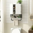 thumbnail image 3 of Bathroom Wall Cabinet with 2 Doors, 3-Tier Modern Farmhouse Medicine Cabinet, Over The Toilet Storage Cabinet with Adjustable Shelf and Towel Bar(White, Small), 3 of 18