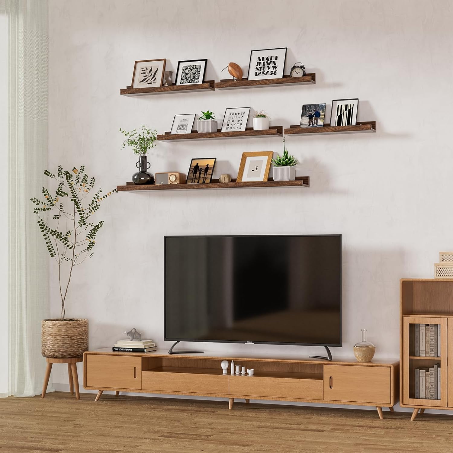 Floating Shelves for Wall Set 2 of 48 inches Picture Ledge Shelf 96 inches Totally,Solid Wood Walnut Shelves for Room Wall to Display and Storage Photo Picture,Vinyl,Toy,Spice,Perfume,Book etc.