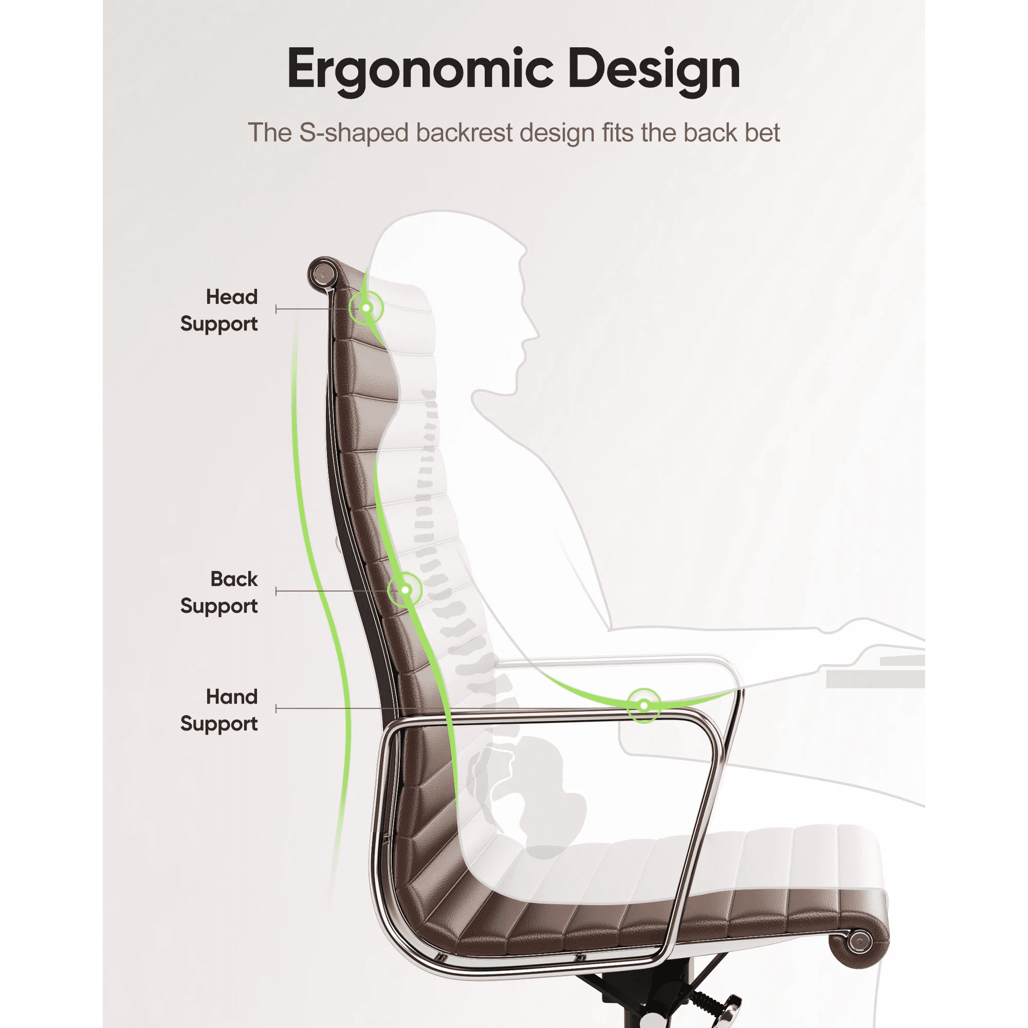 Raffle Pinker Ribbed Genuine Leather Office Desk Chair High Back Executive Conference Room Chair Adjustable Computer Chair Swivel Chair with Arms for Home Office, Brown