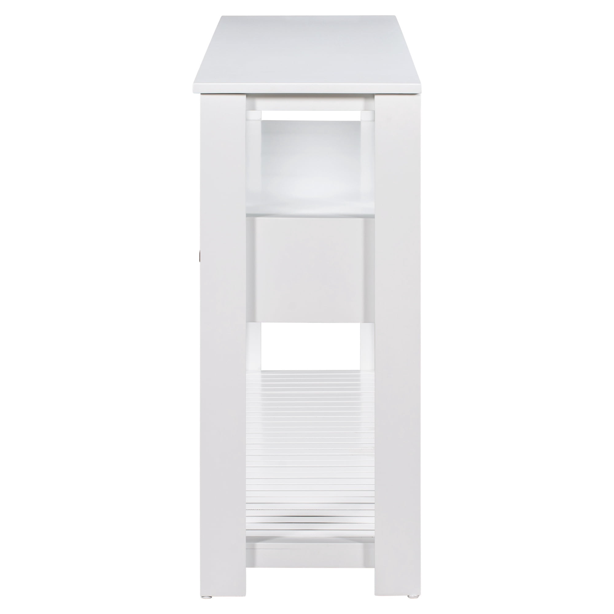 3-Tier Storage Console Table with 4-Drawer, Long Entryway Cabinet DisplayTable with Open Shelf, Versatile Sofa Table with Pine Legs