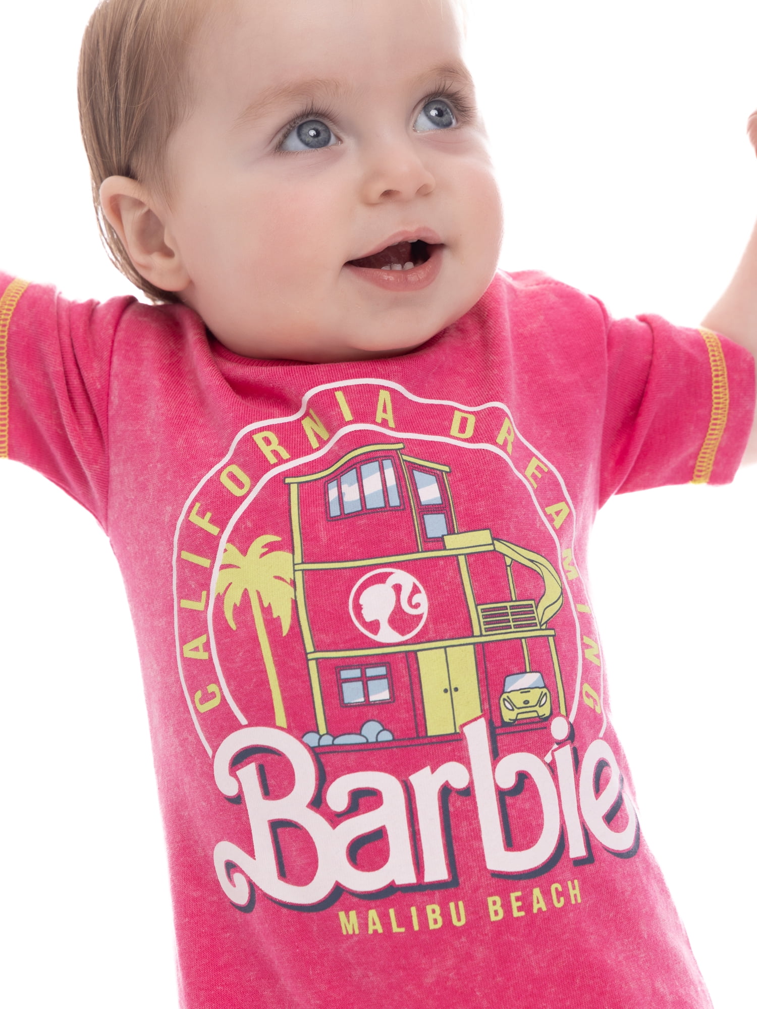Barbie Baby Girl Mineral Washed Graphic Short Sleeve Romper, Sizes 0/3 Months- 24 Months