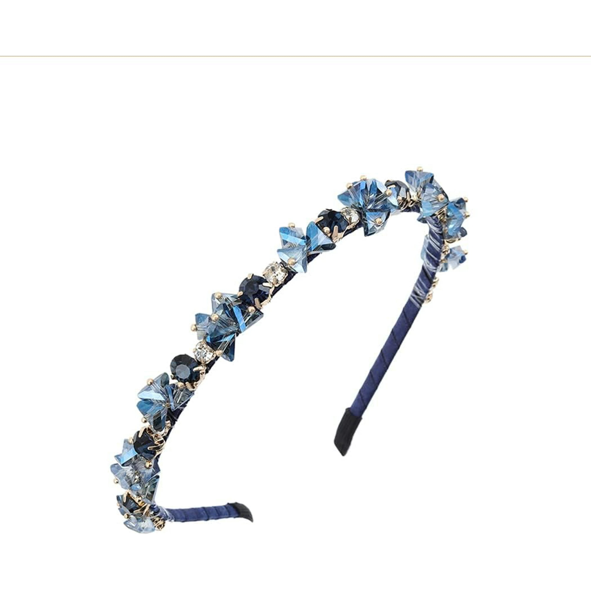 CRYSTAL HAIR BAND BROAD STEEL BLUE CRYSTAL HAIR BAND BROAD STEEL BLUE