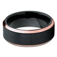 thumbnail image 3 of Silly Kings 8mm Black Brushed Tungsten Carbide Wedding Ring Rose Gold Beveled Edge Unisex Ring 11.5, 3 of 4