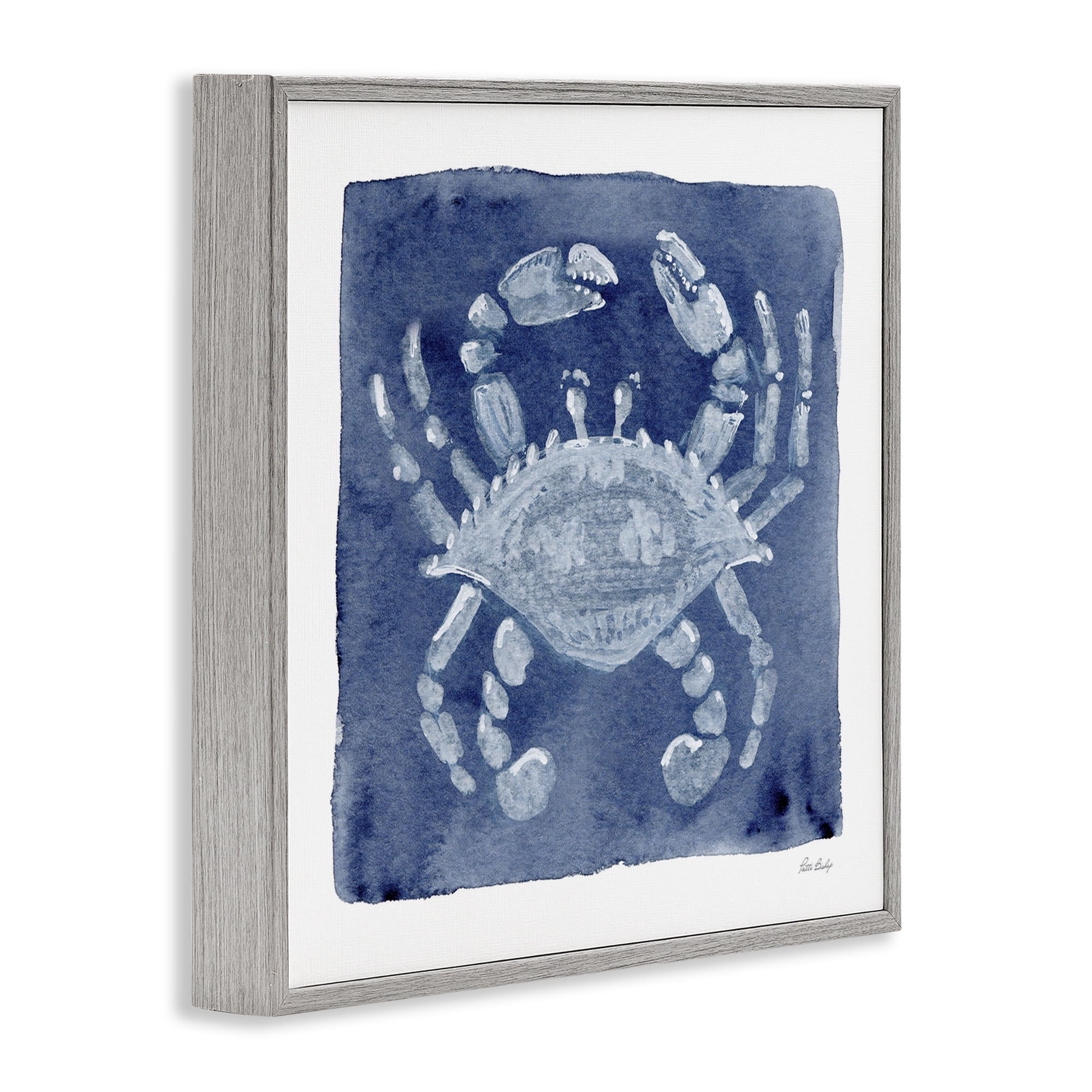 Stupell Industries White Crab on Indigo Gray Framed Giclee Art, design by Patti Bishop