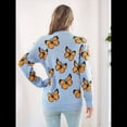 thumbnail image 4 of Suéteres de Punto con Estampado de Mariposas para Mujer, Informales, de Larga y Cuello Redondo Azul y Amarillo S, 4 of 7