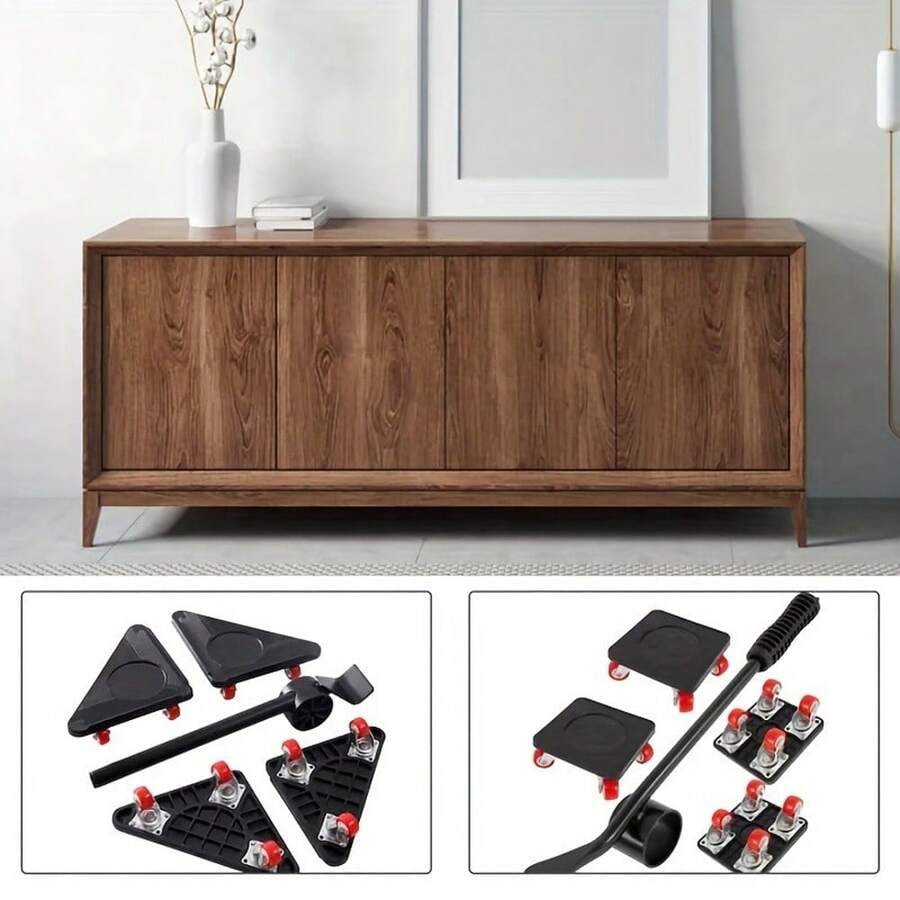 Heavy Duty Furniture Mover - 4 Wheel Furniture Glide, 880 Lbs Load Capacity, Extension Pole For Cabinets, Sofa | Efficient Moving Tool Set