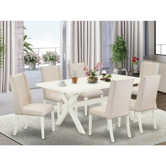 Modern 7-Piece Dining Set - Rectangular Table6 Parsons Chairs - Hardwood Frame