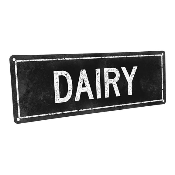 Black Dairy 4"x12" Metal Sign, Wall Décor for Kitchen and Dining