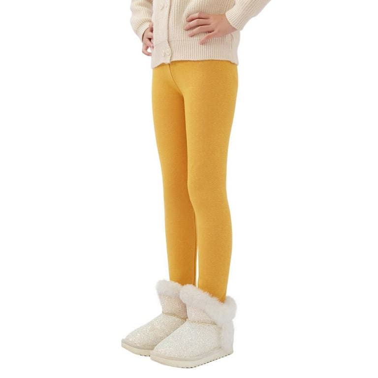 Lov 2-13Y Child Girls Winter Warm Fleece Tight Pants Solid Thicken  Leggings,Yellow