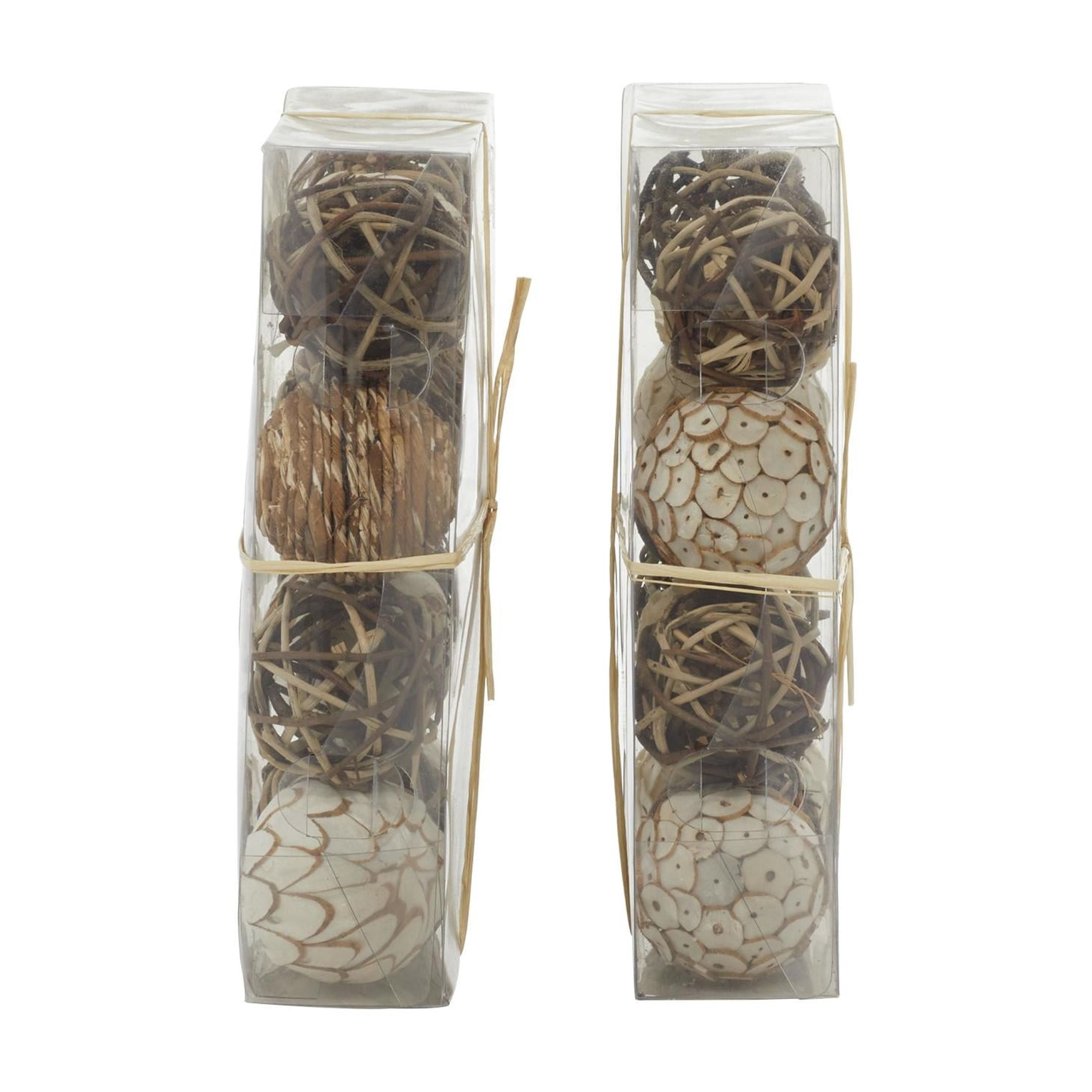 DecMode Brown 7" Handmade Dried Plant Orbs & Vase Filler with Varying Designs (2 Count)