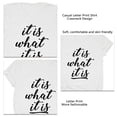 thumbnail image 3 of Camisa con estampado de letras, cuello redondo, manga corta, informal, suave, de gran tamaño, con estampado de letras, top de verano para mujer, blanco (letra negra) L, 3 of 4