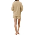 thumbnail image 3 of INSPIRE CHIC Women's 2 Piece Lapel Long Sleeve Shirt Jacket High Waist Shorts Loungewear Sets S Khaki, 3 of 5