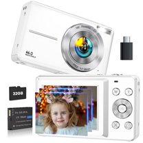 Digital Camera with 32GB TF Card, 1080P Full HD Kids Camera, 44MP & 16X Digital Zoom, Compact Point and Shoot Camera, Portable Small Cameras for Boys Girls Beginners (White)