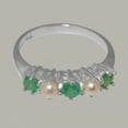 thumbnail image 5 of LBG British Made 10k White Gold Natural Green stone & Cultured Pearl Womens Eternity Ring - 33 size options - Size 7, 5 of 7