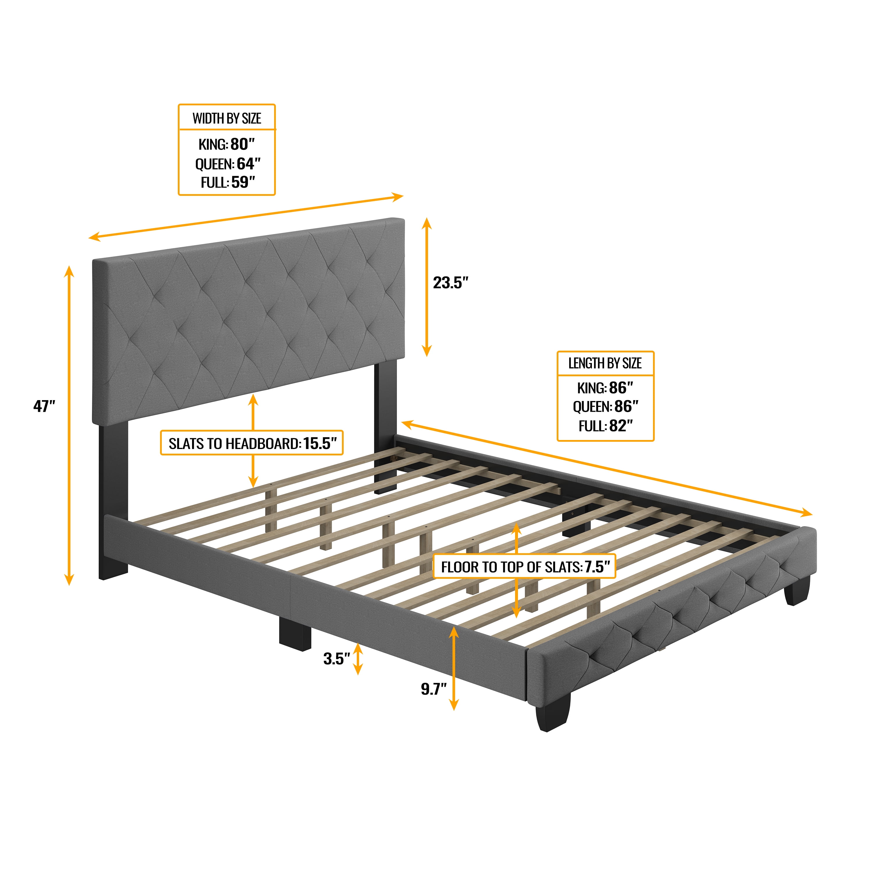Boyd Sleep Chloe Gray Linen King Size Fully Upholstered Platform Bed Frame with Adjustable Headboard