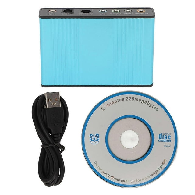 USB Sound Card 6 Channel 48kHz Sampling Rate Analog Play Recording External Sound Card for PC Laptop Computer Blue