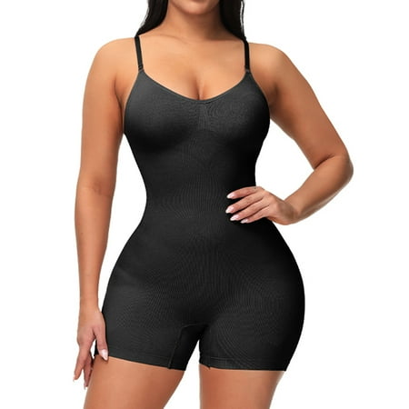 Lu s Chic Women s Tummy Control Shapewear Bodysuit Seamless Butt Lifter Hip Enhancer Mid Thigh Slimmer Push Up Open Crotch Full Body Shaper Camisole Boyshorts Backless Spaghetti Strap Black Large