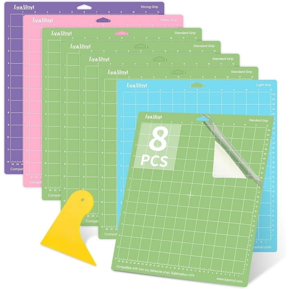 Lya Vinyl 12" x 12" Adhesive Cutting Mats with 1 Vinyl Scraper, 8-Pack