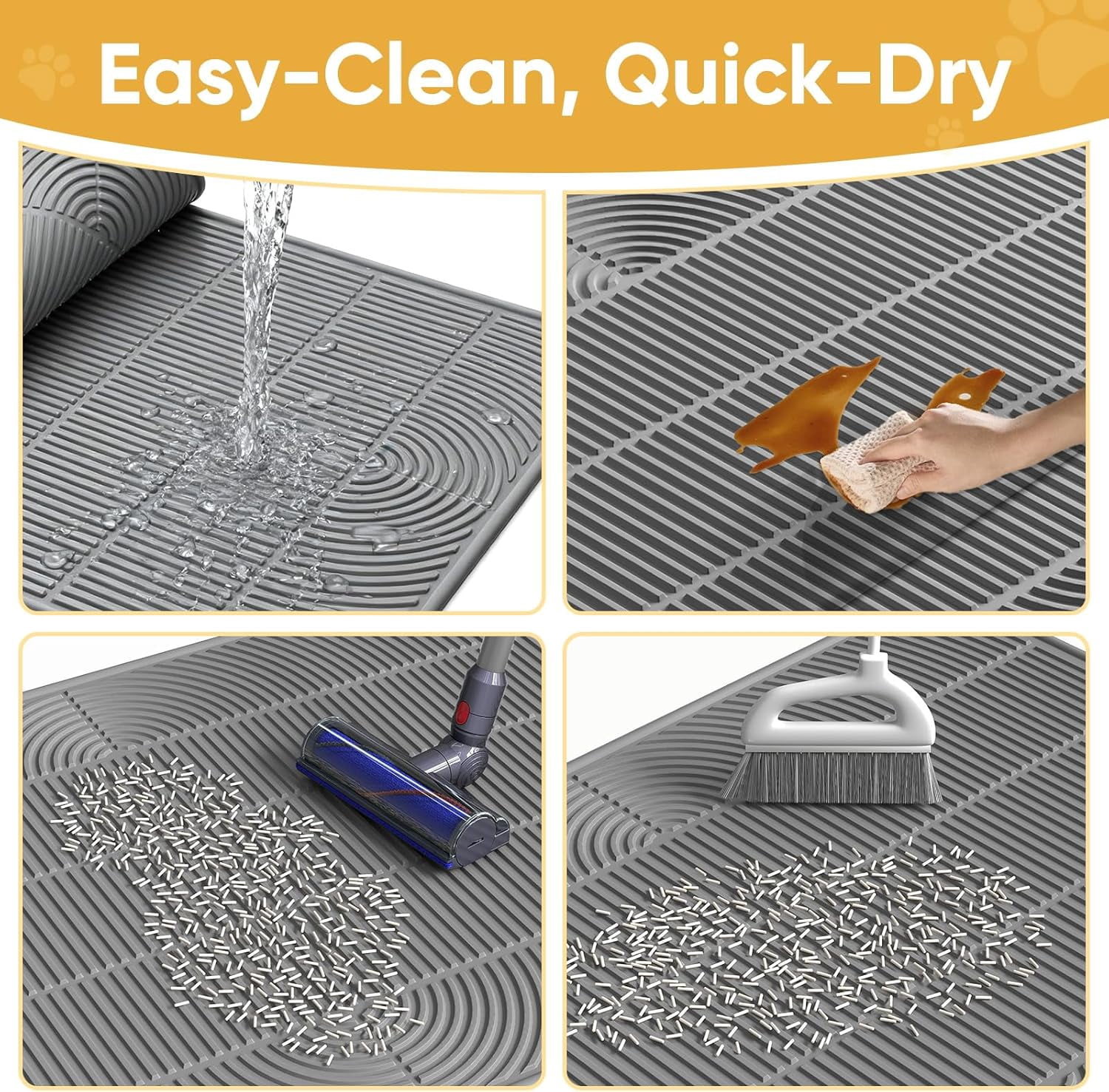 XXL Extra Large Cat Litter Mat, Silicone Litter Box Mat for Floor, Waterproof & Non-Slip, Easy to Clean, Cat Litter Trapping Mat & Kitty Litter Catcher for Scatter Control (Gray)