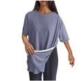 thumbnail image 1 of Timegard Tops for Women Crewneck Short Sleeve Side Button Solid Color Comfy Casual Loose Blouse Top, 1 of 8