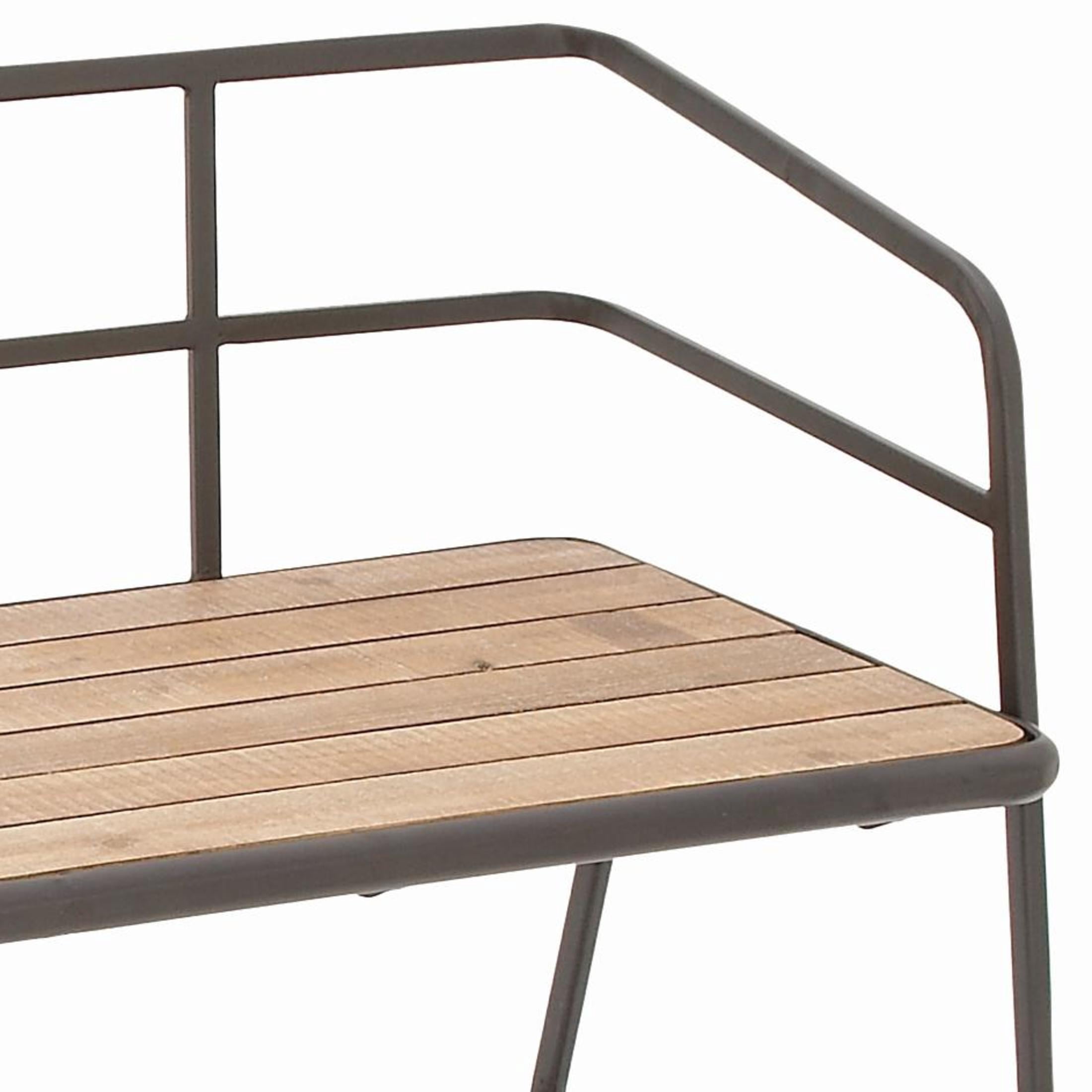 DecMode Metal Bench with Brown Wood Seat, Black
