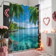 thumbnail image 3 of Summer Beach Landscape Shower Curtains for Bathroom, Coastal Ocean Green Palm Tree Wave Blue Sky Washable Fabric Shower Curtain with Hooks Waterproof Bathroom Decor Sets, 72 x 72 Inches, 3 of 9
