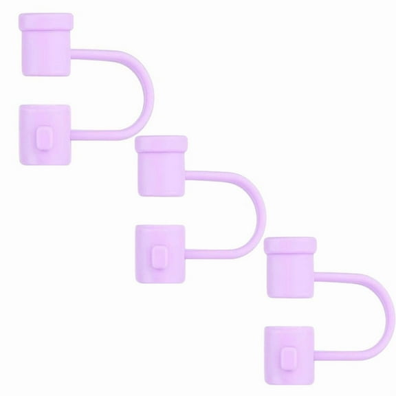 3PCS Reusable Straw Cover Cap Silicone Straw Tip Covers Drinking Straw Protective Caps Straw Toppers.（Purple）