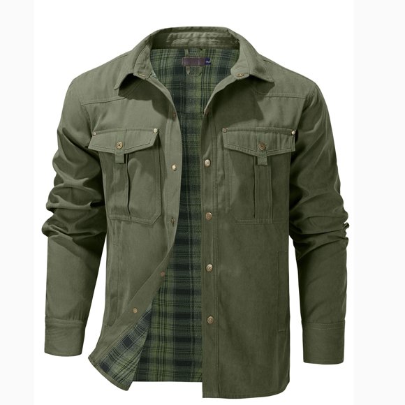 cllios Mens Flannel Lined Shirt Jacket Vintage Snap Button Western Jacket Rugged Outdoor Cowboy Shirts Jackets Water-Resistant Coat with Pockets