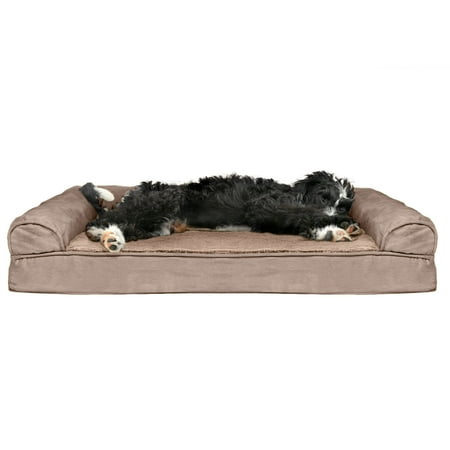UPC: 0842229125894 | FurHaven Pet Products Plush & Suede Cooling Gel Memory Foam Sofa-Style Pet Bed for Dogs & Cats – Almondine Large