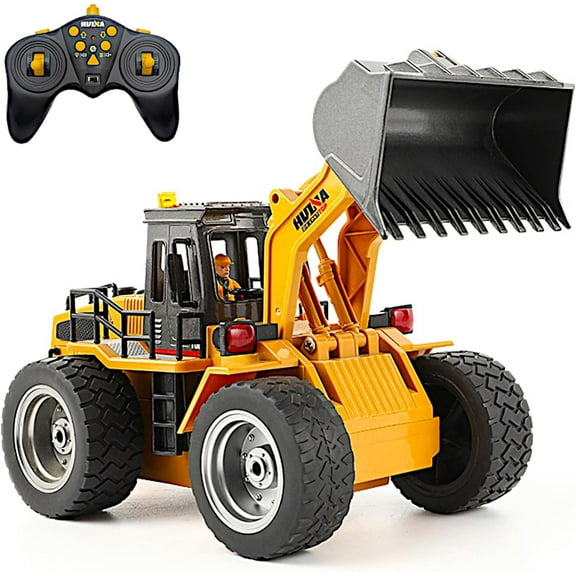 POCO DIVO 9CH Alloy RC Front Loader 1/18, Wheel Bulldozer 4WD Construction Vehicle Model, Metal Shovel Cabin, 2.4G Radio Control Truck Play Excavator, Lights Toy Engine, Kid Boy Gift Adult Collection