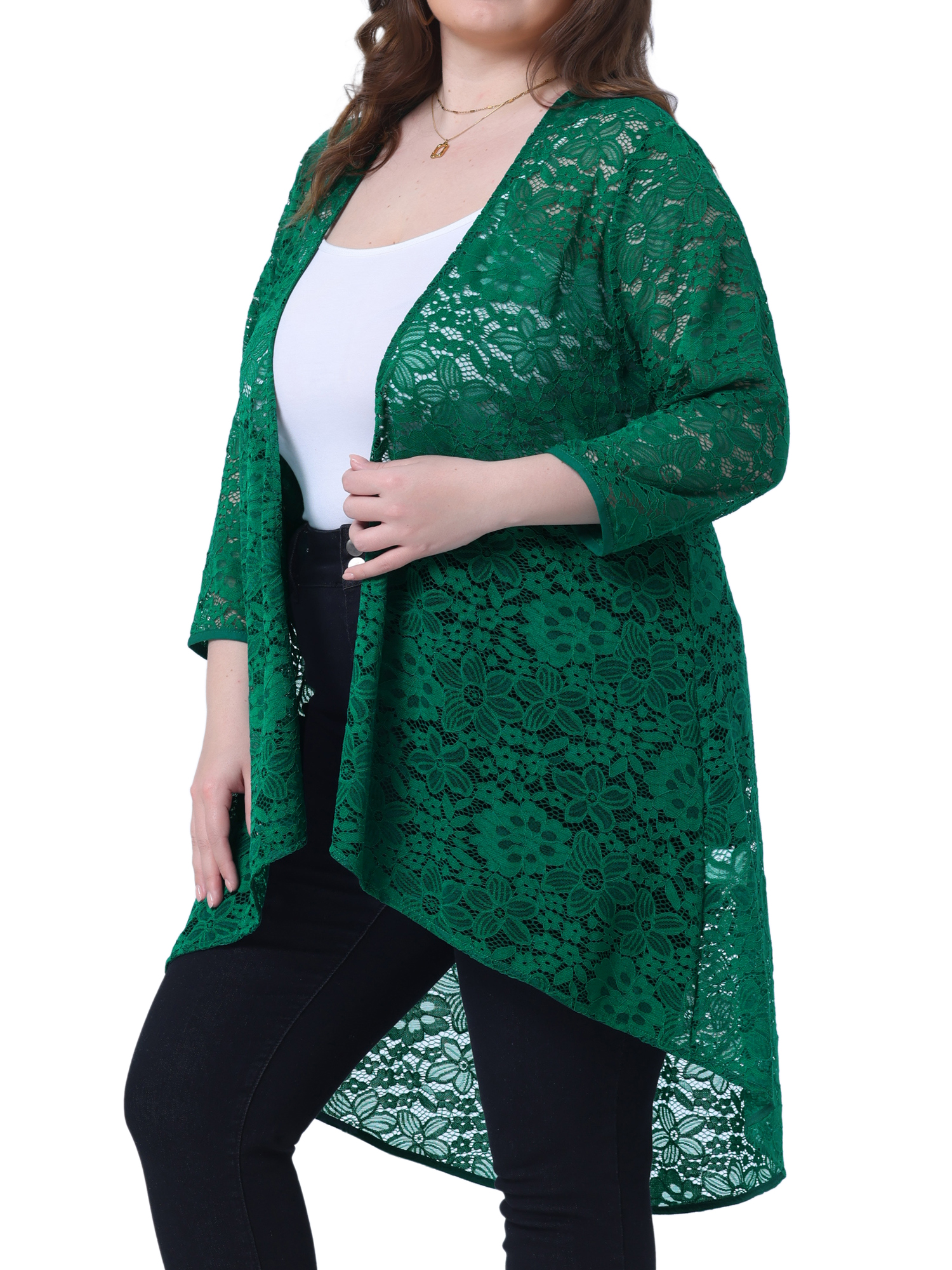 DARING DIVA Plus Size Lace Crochet Sheer Kimono Cover Up Cardigan 1X Green