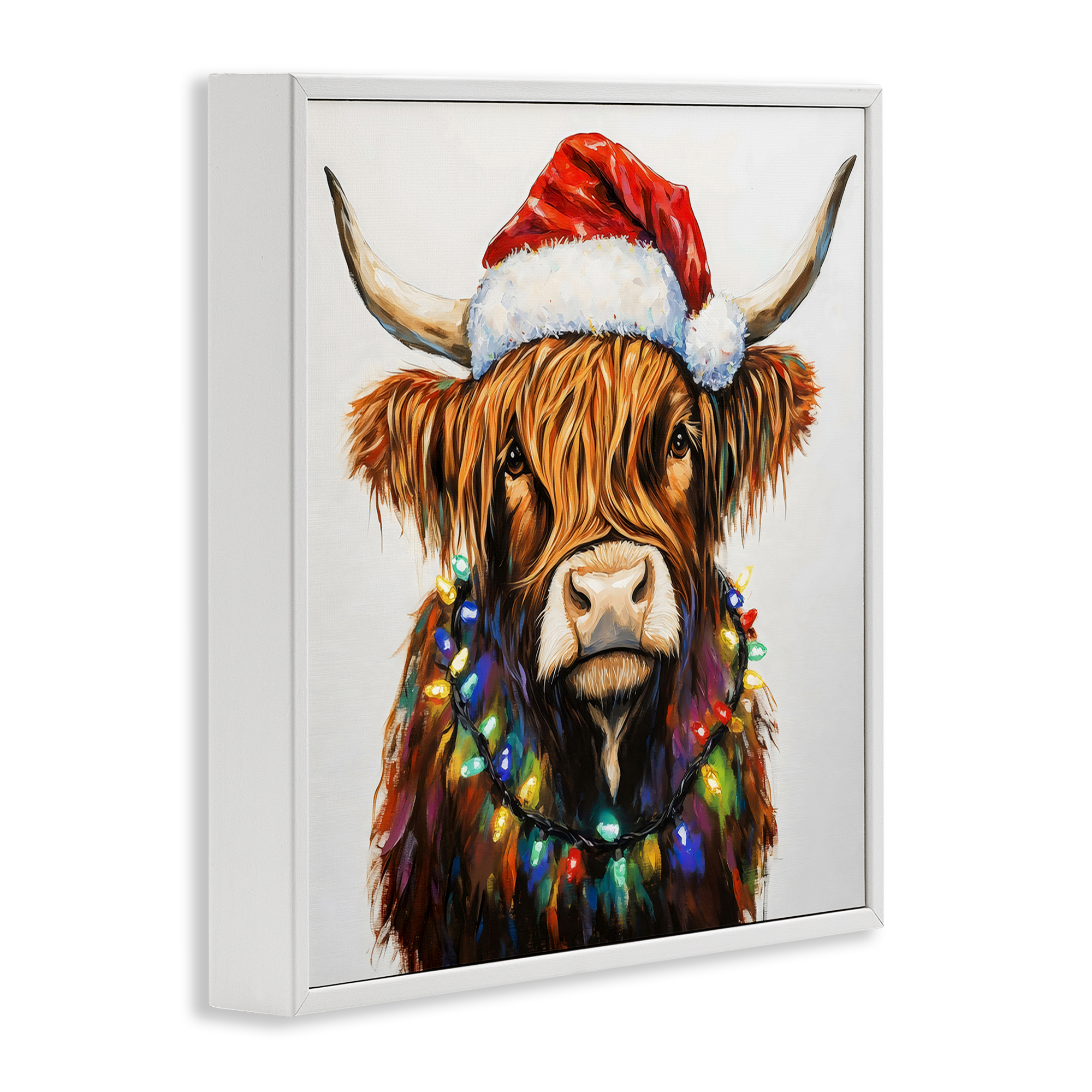 Holiday Lights Bedecked Highland White Framed Giclee Art, design by Petal Prints Design