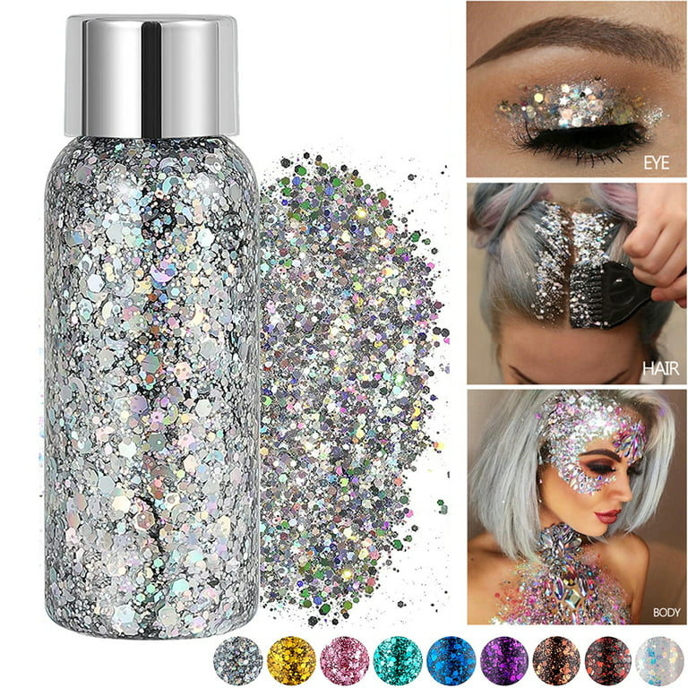 MEICOLY Gold Body Glitter Gel,Concerts Face Glitter for Women,Mermaid  Sequins Liquid Holographic Chunky Glitter for Music