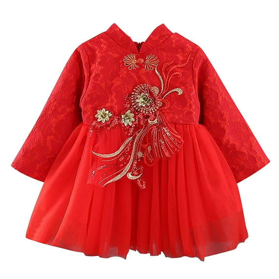 lnmuld Winter Dress Toddler Kids Baby Children Fairy Hanfu Dresses for Chinese New Year Lined Warm Dresses Embroidery Tang Suit Performance Size:5-6 Years