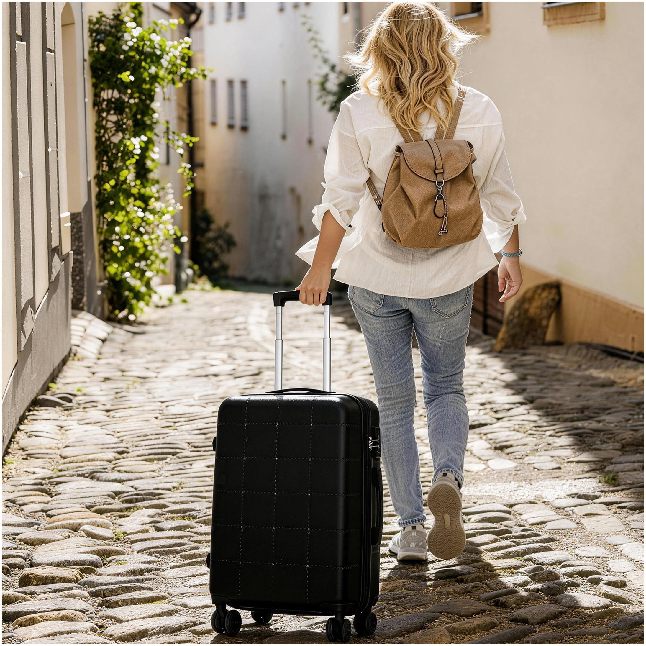 COSMOS 5-Piece Expandable Hardside Luggage Set with USB Port, TSA Lock - Black ABS Spinner Suitcases for Men &; Women